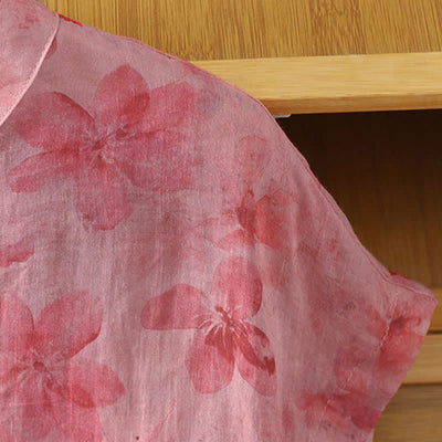 Buddha Stones Summer Tang Style Casual Mandarin Collar Pink Floral Tank Top Women's Sleeveless Shirts - image 5