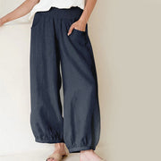 Foviel Plain Color Cotton Women's Harem Pants With Pockets