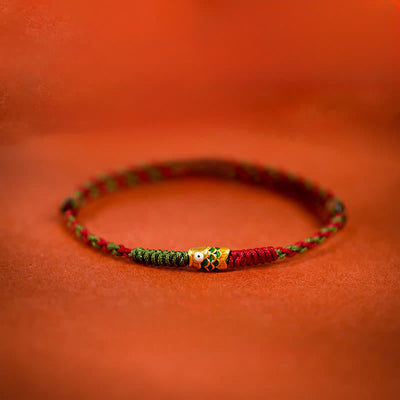 Buddha Stones 999 Gold Braided Colorful Red Green String Koi Fish Luck Bracelet Anklet - Green Koi Fish - Anklet(Circumference: 7.48-10.63 in / 19-27 cm) - image 0