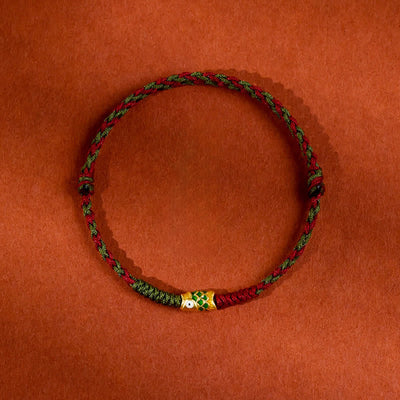 Buddha Stones 999 Gold Braided Colorful Red Green String Koi Fish Luck Bracelet Anklet - image 2
