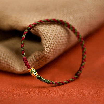 Buddha Stones 999 Gold Braided Colorful Red Green String Koi Fish Luck Bracelet Anklet - image 11