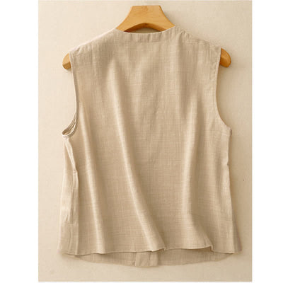 Buddha Stones Summer Casual Minimalist Button-Up Solid Tank Top Women's Sleeveless Shirts - image 1
