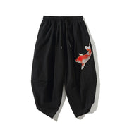 Foviel Summer Tang Style Drawstring Koi Fish Capri Pants Men's Harem Pants With Pocket