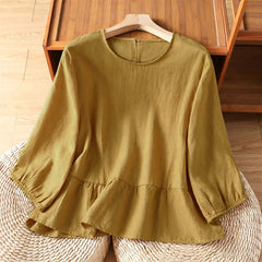 Buddha Stones Summer Casual Minimalist Solid Flared Hem Women's Short Sleeve T-Shirts - DarkKhaki - US12, UK/AU16, EU44 (2XL) - image 0