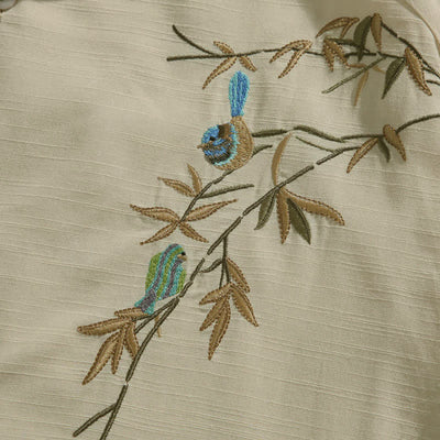 Buddha Stones Summer Tang Style Mandarin Collar Frog Button Leaf Embroidery Men's Short Sleeve Shirts - image 8