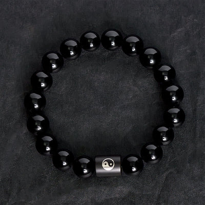 Buddha Stones Ebony Wood Yin Yang Balance Inlaid Barrel Bead Bracelet - image 4
