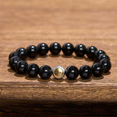Buddha Stones Black Obsidian Yin Yang Balance Vintage Round Beaded Bracelet - Yin Yang(Balance ♥ Harmony) - image 0