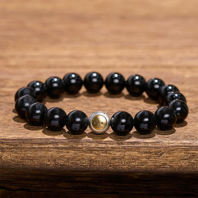 Buddha Stones Black Obsidian Yin Yang Balance Vintage Round Beaded Bracelet - Yin Yang(Balance ♥ Harmony) - image 0
