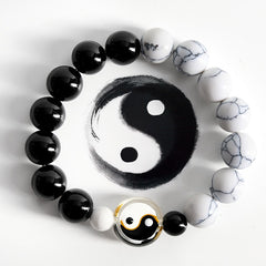 Buddha Stones Liuli Glass Flat Bead Yin Yang Balance Round Bead Bracelet - Yin Yang (Harmony ♥ Balance) - image 0