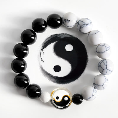 Buddha Stones Liuli Glass Flat Bead Yin Yang Balance Round Bead Bracelet - Yin Yang (Harmony ♥ Balance) - image 0