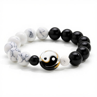 Buddha Stones Liuli Glass Flat Bead Yin Yang Balance Round Bead Bracelet - image 2