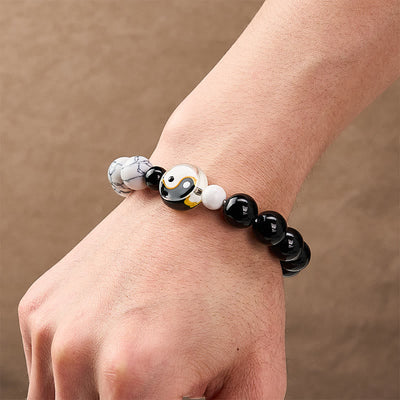 Buddha Stones Liuli Glass Flat Bead Yin Yang Balance Round Bead Bracelet - image 4