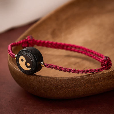 Buddha Stones Ebony Wood Bagua Grounding Red String Bracelet - image 1