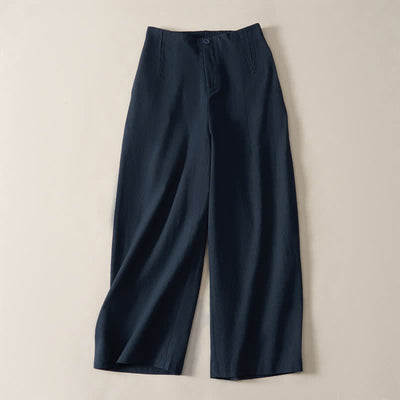 Buddha Stones Summer Minimalist Elegant Button-Up Solid Zipper Design Cropped Pants Women's Straight Leg Pants With Pockets - MidnightBlue - US12，UK/AU16，EU44 (3XL) - image 0