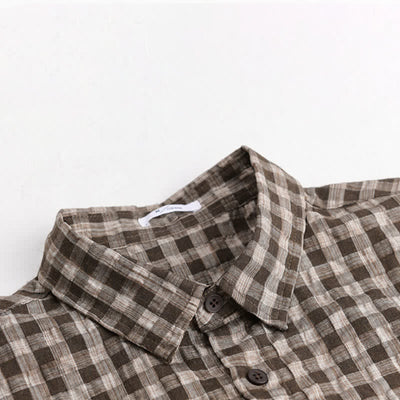 Buddha Stones Summer Casual Vintage Button-Up Plaid Men's Short Sleeve Shirts - image 1
