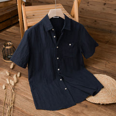 Buddha Stones Summer Casual Minimalist Patch Pocket Solid Men's Short Sleeve Shirts - Navy - US/UK/AU42, EU52 (3XL) - image 0