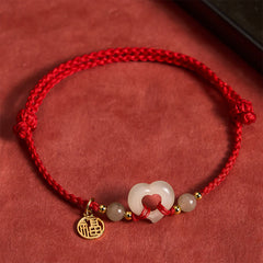 Buddha Stones Hetian Jade Heart Ring Fu Character Protection Bracelet - Natural Jade(Color May Vary) - image 0