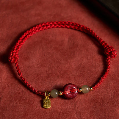 Buddha Stones Cinnabar Peace Buckle Fu Character Protection Red String Pendant Bracelet - Peace Buckle(Peace ♥ Safety) - image 0