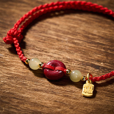 Buddha Stones Cinnabar Peace Buckle Fu Character Protection Red String Pendant Bracelet - image 4
