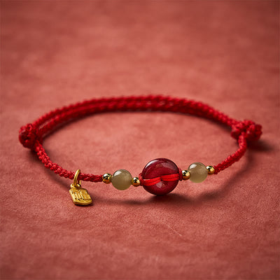 Buddha Stones Cinnabar Peace Buckle Fu Character Protection Red String Pendant Bracelet - image 1