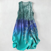Foviel Summer Casual Boho Mandala Ombre Pattern Women's Summer Sleeveless Midi Dress With Pockets