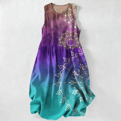 Buddha Stones Summer Casual Boho Mandala Ombre Pattern Women's Summer Sleeveless Midi Dress With Pockets - Peru - US16，UK/AU20，EU48 (3XL) - image 5