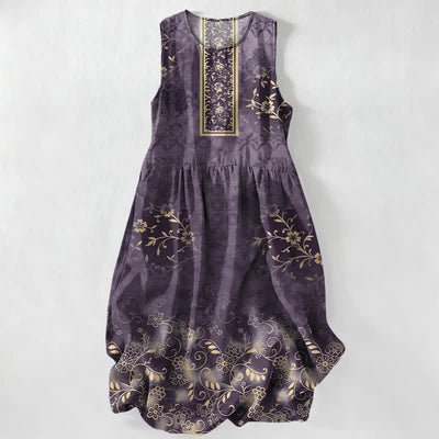 Buddha Stones Summer Casual Vintage Floral Vine Pattern Women's Summer Sleeveless Midi Dress With Pockets - DarkOrchid - US16，UK/AU20，EU48 (3XL) - image 5