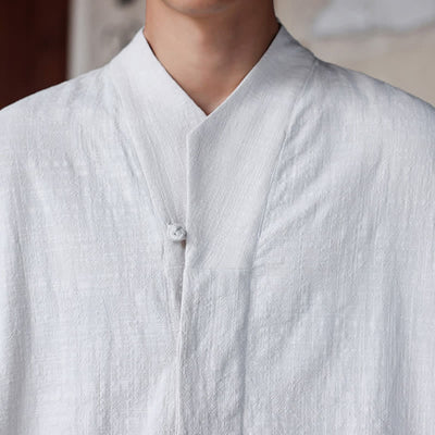 Buddha Stones Spring Summer Tang Style Minimalist Pankou Solid Men's Elbow-Length Shirts - image 26