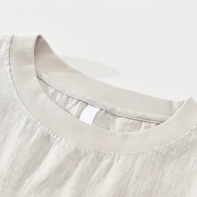 Buddha Stones Summer Casual Minimalist Solid Linen Crew Neck Men's Short Sleeve T-Shirts - image 4