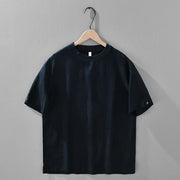 Foviel Summer Casual Minimalist Solid Linen Crew Neck Men's Short Sleeve T-Shirts
