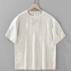 Buddha Stones Summer Casual Minimalist Solid Linen Crew Neck Men's Short Sleeve T-Shirts - Linen - US/UK/AU42，EU52 (3XL) - image 0