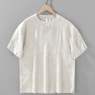 Buddha Stones Summer Casual Minimalist Solid Linen Crew Neck Men's Short Sleeve T-Shirts - Linen - US/UK/AU42，EU52 (3XL) - image 0