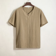 Foviel Summer Casual Tang Style V-Neck Solid Men's Short Sleeve Shirts