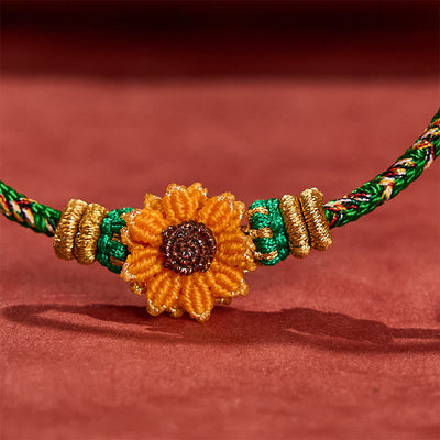 Buddha Stones Hand-Woven Colorful Green Yellow String Sunflower Hope Bracelet - image 6