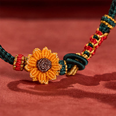 Buddha Stones Hand-Woven Red String Peach Blossom Sunflower Luck Bracelet - image 10