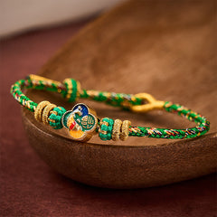 Buddha Stones Hand-Woven Koi Fish Fu Character Success Rope Bracelet - Green(Wrist Circumference: 5.51-7.48 in / 14-19cm) - image 0