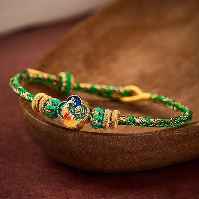 Buddha Stones Hand-Woven Koi Fish Fu Character Success Rope Bracelet - Green(Wrist Circumference: 5.51-7.48 in / 14-19cm) - image 0