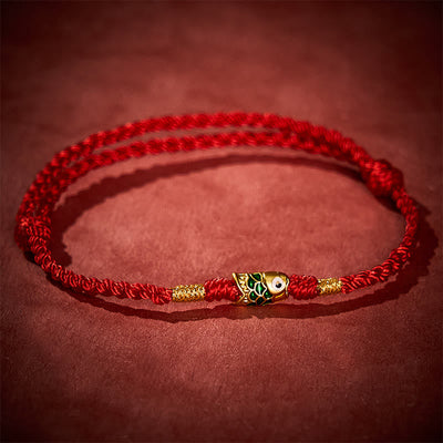 Buddha Stones Hand-Woven Koi Fish Success Rope Bracelet - Red(Wrist Circumference: 5.51-7.48 in / 14-19cm) - image 0