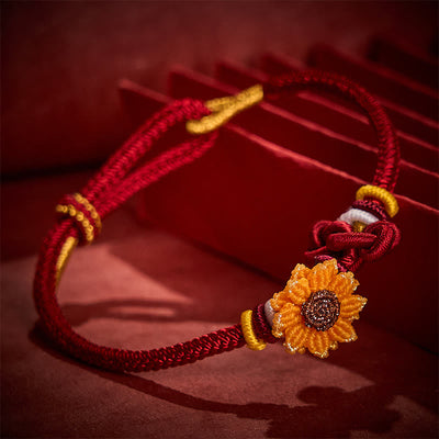 Buddha Stones Hand-Woven Red String Sunflower Luck Bracelet - image 8