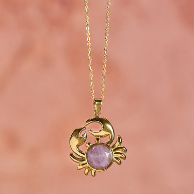 Buddha Stones Gold Plated Amethyst Crab  Inner Peace Necklace - image 2