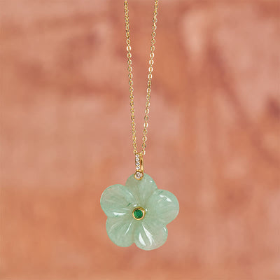 Buddha Stones Natural Green Aventurine Five Petal Flower Positivity Necklace - image 4