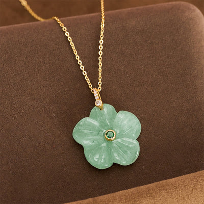 Buddha Stones Natural Green Aventurine Five Petal Flower Positivity Necklace - image 2