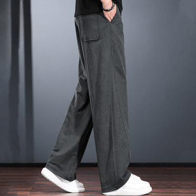 Buddha Stones Spring Summer Casual Minimalist Drawstring Elastic Waist Solid Long Pants Men's Straight Leg Pants With Pockets - image 15