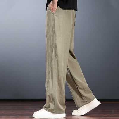 Buddha Stones Spring Summer Casual Minimalist Drawstring Elastic Waist Solid Long Pants Men's Straight Leg Pants With Pockets - image 6
