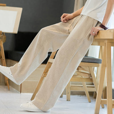 Buddha Stones Spring Summer Casual Minimalist Drawstring Solid Long Pants Men's Straight Leg Pants With Pockets - image 30