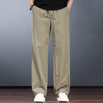 Buddha Stones Spring Summer Casual Minimalist Drawstring Elastic Waist Solid Long Pants Men's Straight Leg Pants With Pockets - Tan - US/UK/AU44，EU54 (4XL) - image 0