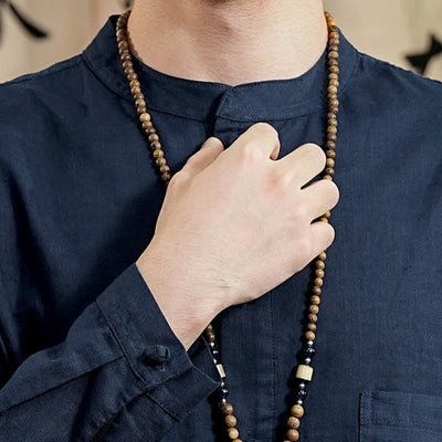 Buddha Stones Spring Tang Style Minimalist Mandarin Collar Solid Linen Cotton Men's Long Sleeve Shirts With Patch Pocket - image 5