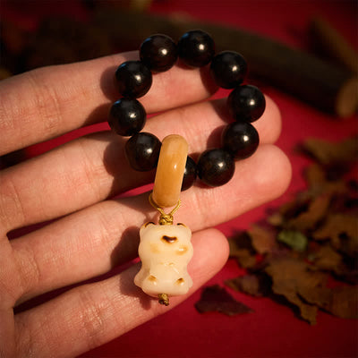 Buddha Stones Ebony Wood Charcoal-Grilled Cat & Bear Balance Tactile Meditation Beads Decorations - Bear - Ebony Wood(Balance♥Calm) - image 4
