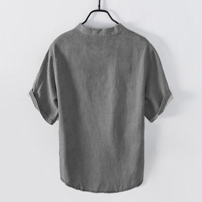 Buddha Stones Cotton Cherry Blossom Calligraphy Zen Pattern Men's Short Sleeve Half Button Shirt - image 6