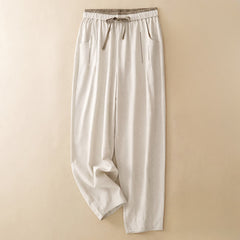 Buddha Stones Summer Casual Minimalist Drawstring Solid Cropped Pants Women's Tapered Pants With Pocket - Beige - US8-10, UK/AU12-14, EU40-42 (2XL) - image 0